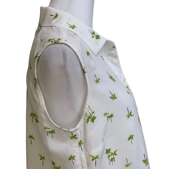 Croft & Barrow Palm Tree Print White Linen Rayon Sleeveless Button Down Top Sz S - Picture 5 of 12